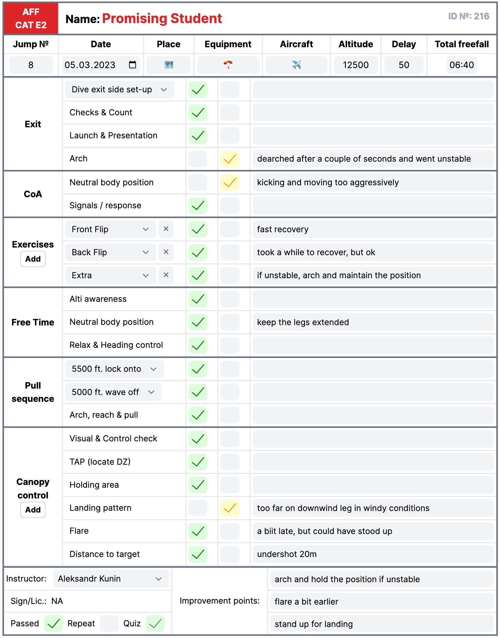 Jump Assessment Interface